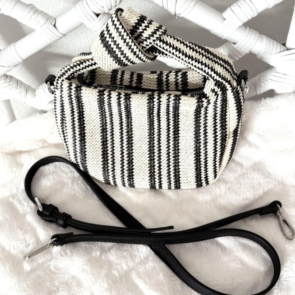 Urban Expressions Woven Mini Tote Bag Crossbody Black White Vegan NWT